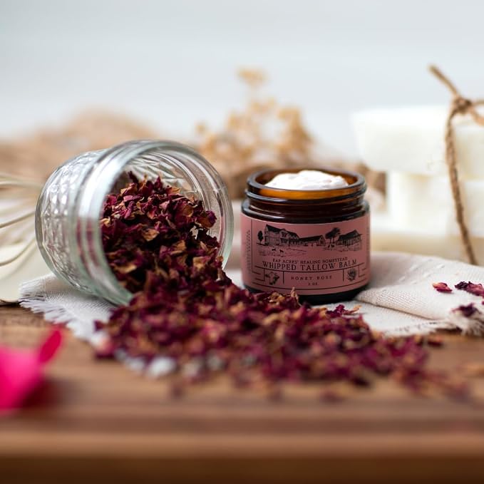 Rose-infused 100% Grass-Fed Whipped Tallow Balm-Organic Jojoba Oil, Rosehip Oil - Image 3
