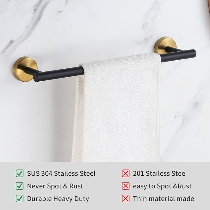 Bathroom Hardware Set Black and Gold，Towel Bar Set Including 2pcs 16inch Towel - Image 3