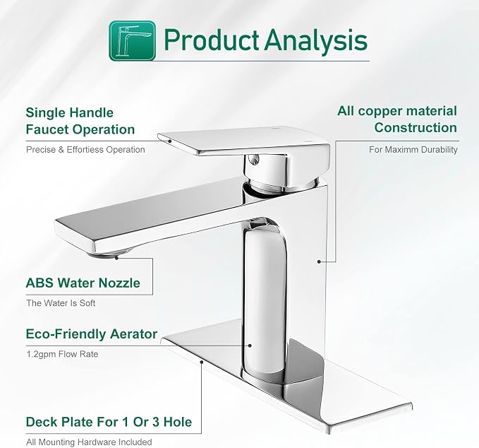 VOTON Chrome Bathroom Faucet One Hole Single Handle Bathroom Sink Faucet - Image 5