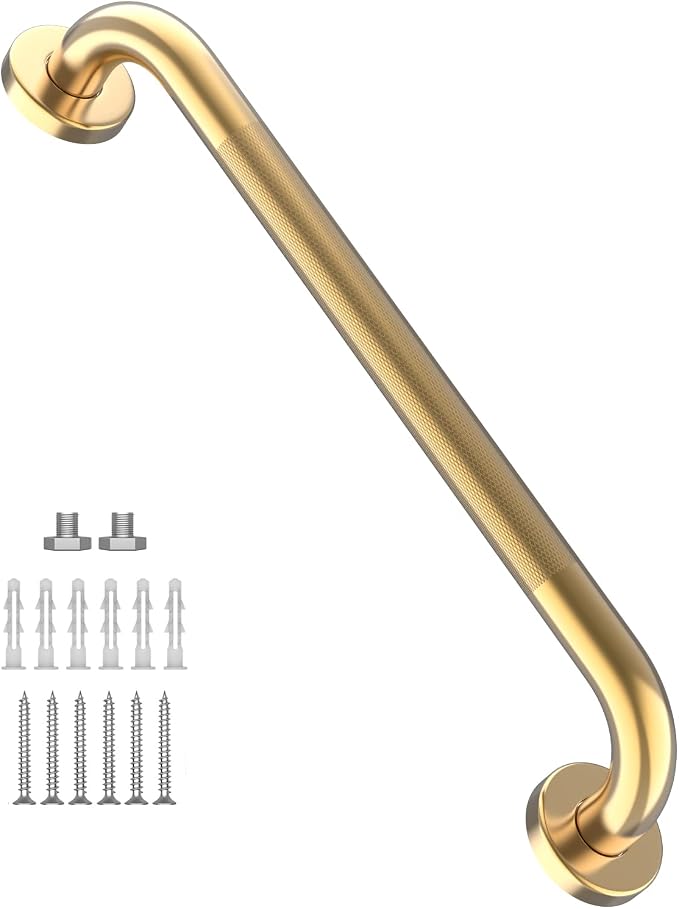 24 Inch Anti Slip Shower Grab Gold, Munzong Bathroom Grab Bar, Knurled Bathroom by Munzong