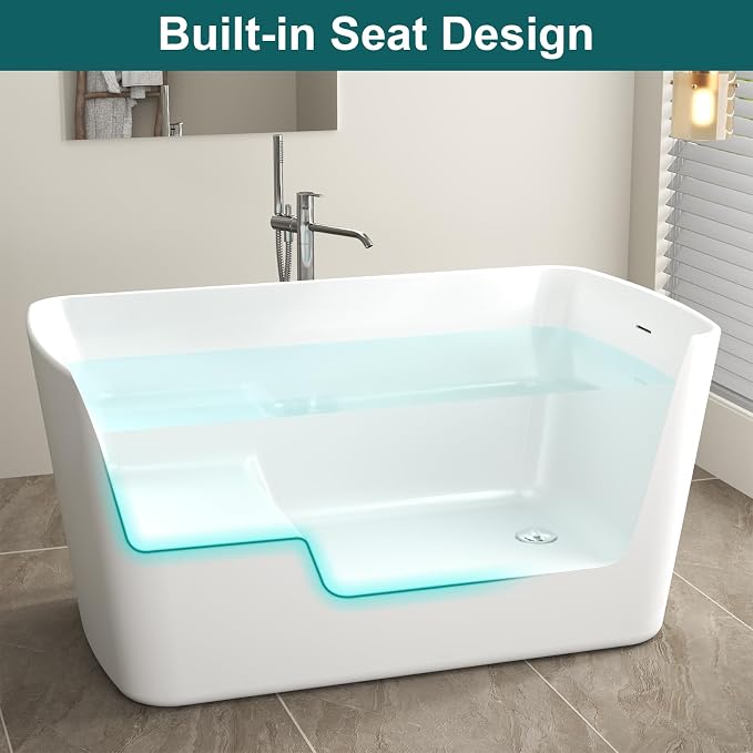 49" Acrylic Freestanding Soaking Tub w/Seat- Contemporary Design - 55 Gal - Image 3