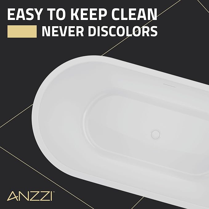 ANZZI 55 Inch Acrylic Freestanding Bathtub In Glossy White | Chand Pre-plumbed - Image 5
