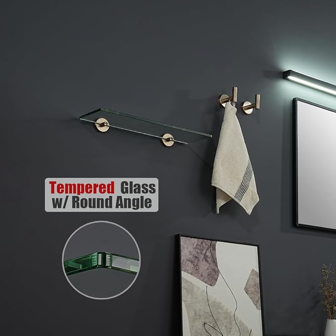 JQK Bathroom Glass Shelf, Floating Tempered Glass Shower Storage 16 by 5 inches - Image 6