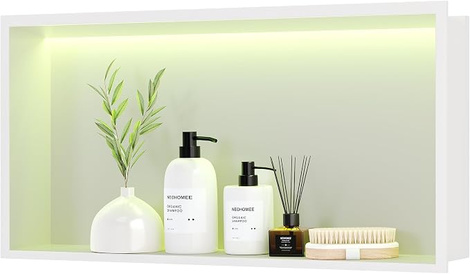 White Stainless Steel Shower Niche 24x12Inch, Dimmable RGB Led Light Wall Niche by Unknown