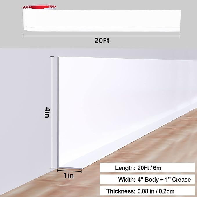 Duzzy Flexible Baseboard Molding Trim, 5 Inch x 20 Feet Peel and Stick Rubber - Image 2