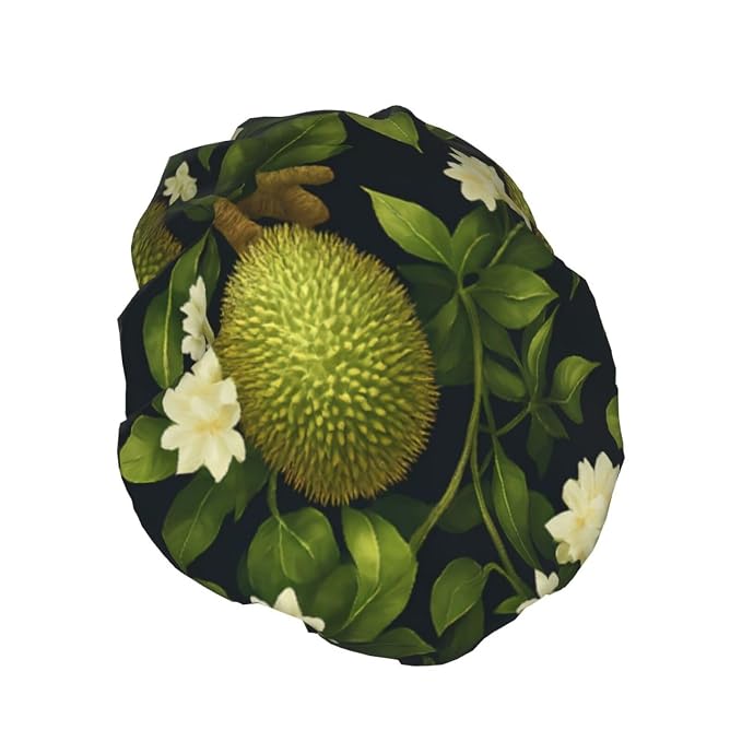 Durian and Floral Shower Cap for Women Reusable Waterproof Stylish Bath Hat - Image 2