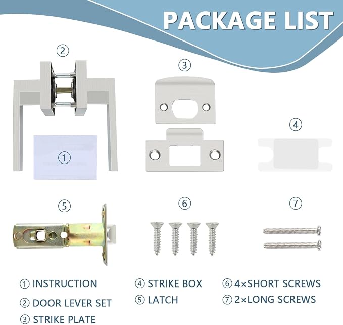 KAMOTA Privacy Door Levers, 6 Pack Satin Nickel Door Handles Bed and Bath Door - Image 2