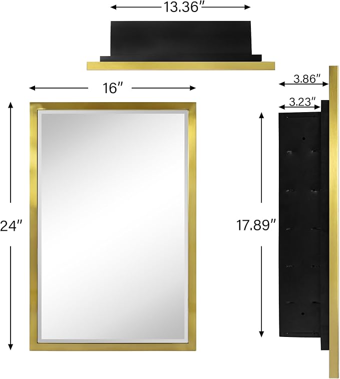 TEHOME Gold Metal Framed Recessed Bathroom Medicine Cabinet - Image 8