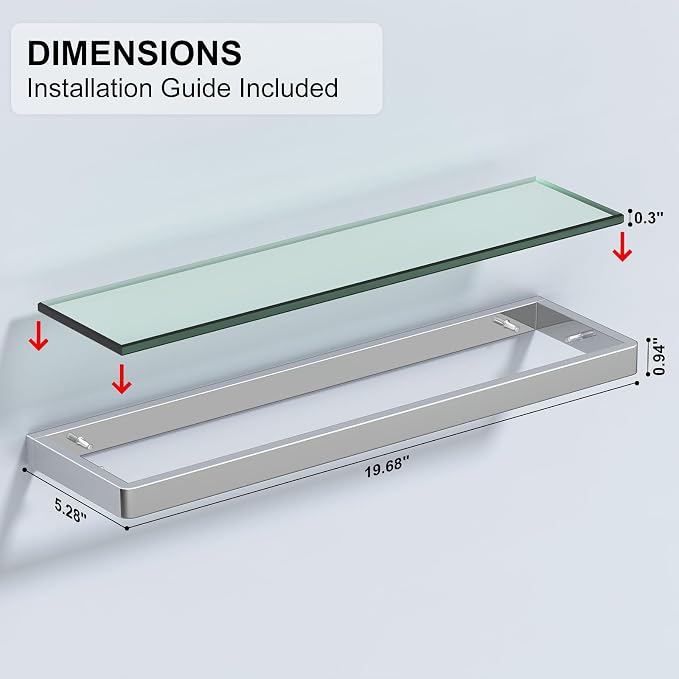 20IN Bathroom Shelves/Shelf Glass Wall Mount Floating Shelves - Image 3