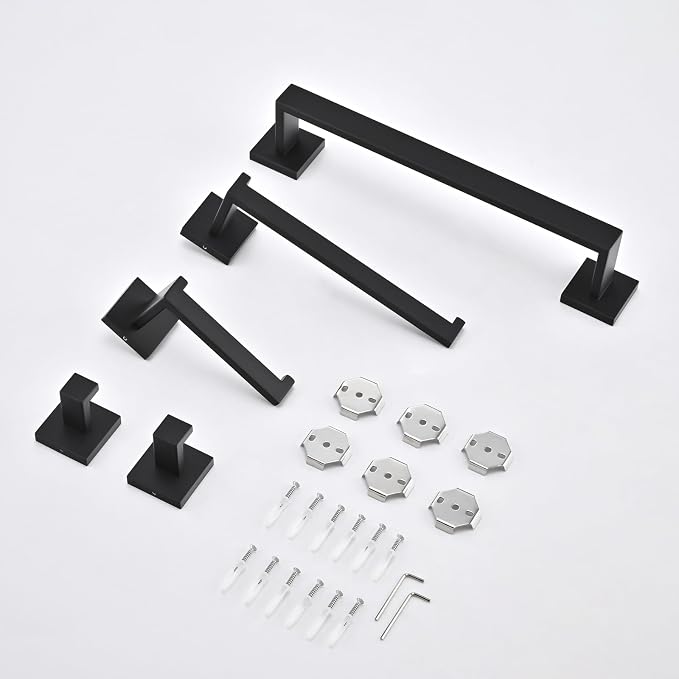 5 Piece Bathroom Hardware Set Matte Black, SUS304 Stainless Steel Towel Bar Set - Image 8