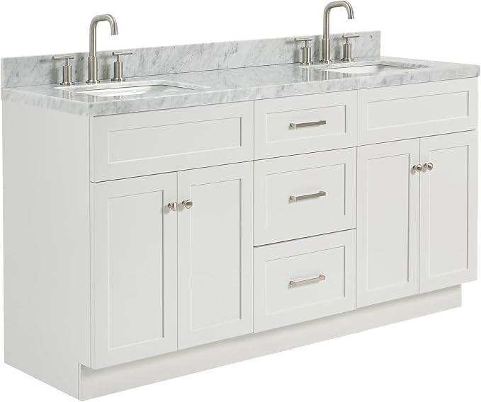 ARIEL Hamlet 67" White Double Vanity, 1.5" Edge Italian Carrara Marble - Image 9