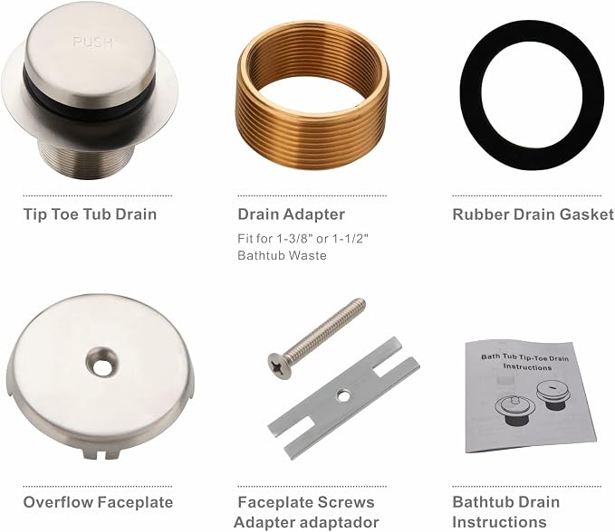 Tub Drain Tip Toe Bathtub Drain Conversion Kit Assembly, Replacement Bath Drain - Image 6