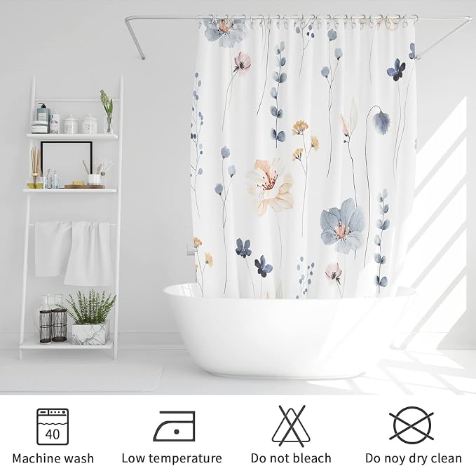 Gibelle Long Shower Curtain 72 x 78, Watercolor Floral Fabric Shower Curtain - Image 6