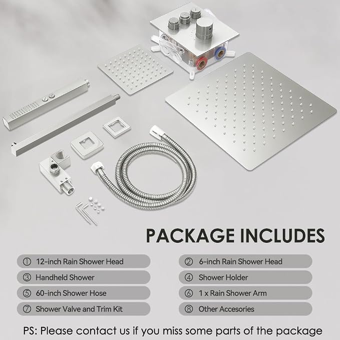 Thermostatic Shower System Brushed Nickel, STARBATH Shower Faucets Sets 12+ 6" - Image 6