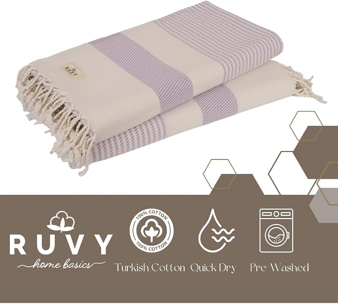 Ruvy Home Basics 2 Pack Turkish Beach Towels – Oversized Quick-Dry Bath Towels - Image 2