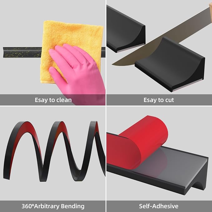 39Inch Collapsible Shower Threshold Water Dam Barrier, Self Adhesive Silicone - Image 3