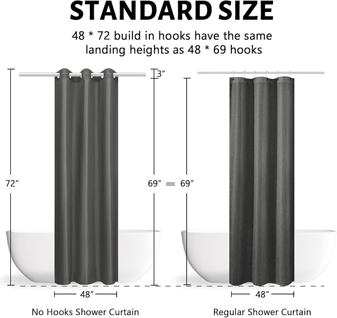 Furlinic No Hook Stall Shower Curtain or Liner, Waterproof & Machine Washable - Image 6