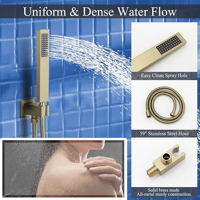 Shower Faucet Set Brushed Gold Shower System, Knob Switch Diverter Shower Faucet - Image 6