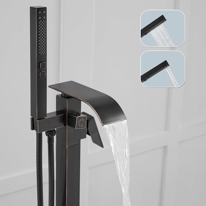 BESy Freestanding Tub Faucet Oil Rubbed Bronze Floor Mounted Tub Filler Faucet - Image 2