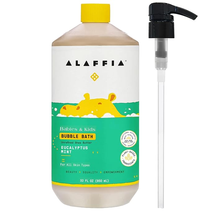 Alaffia Babies & Kids Bubble Bath, Eucalyptus Mint, Pump Included – Gentle by Alaffia