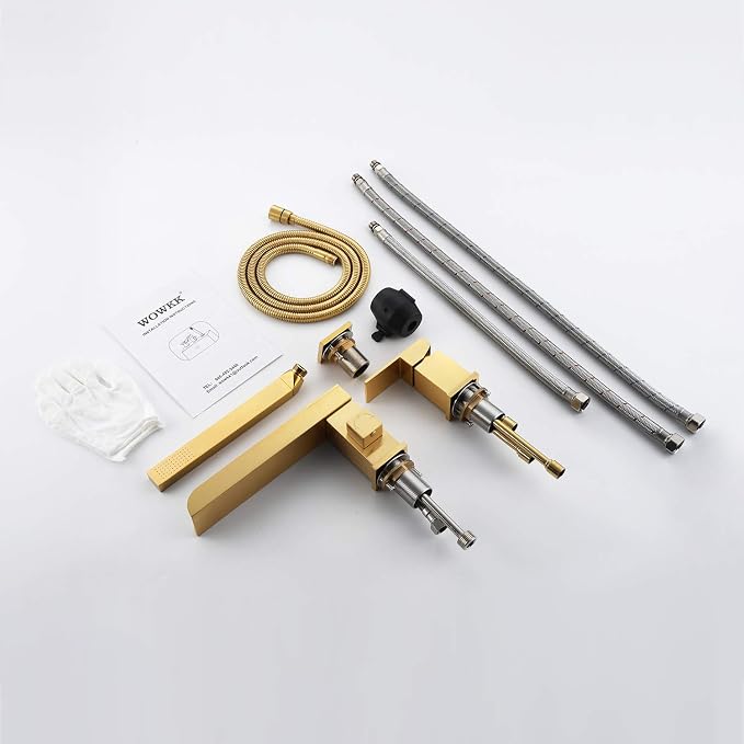 Waterfall Roman Tub Faucets Deck Mount Brushed Gold Bathtub Faucets Brass Tub - Image 7
