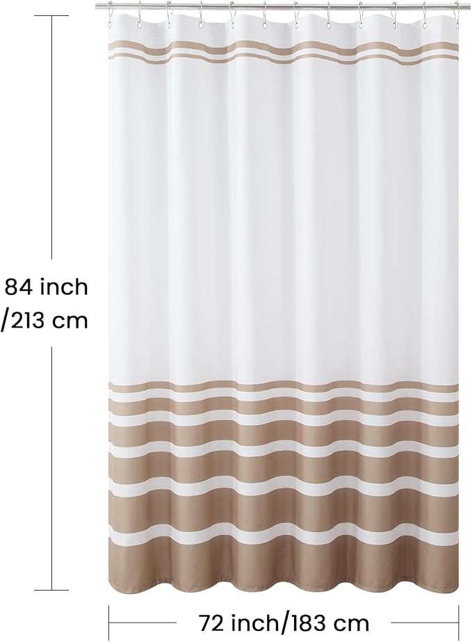 Extra Long Beige and White Striped Shower Curtain 72x84 Inches, Waterproof - Image 7