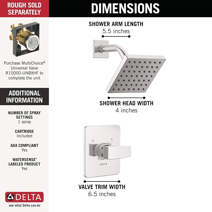 Delta Modern 14 Series Shower Faucet Set, Chrome Shower Head and Handle Set - Image 3