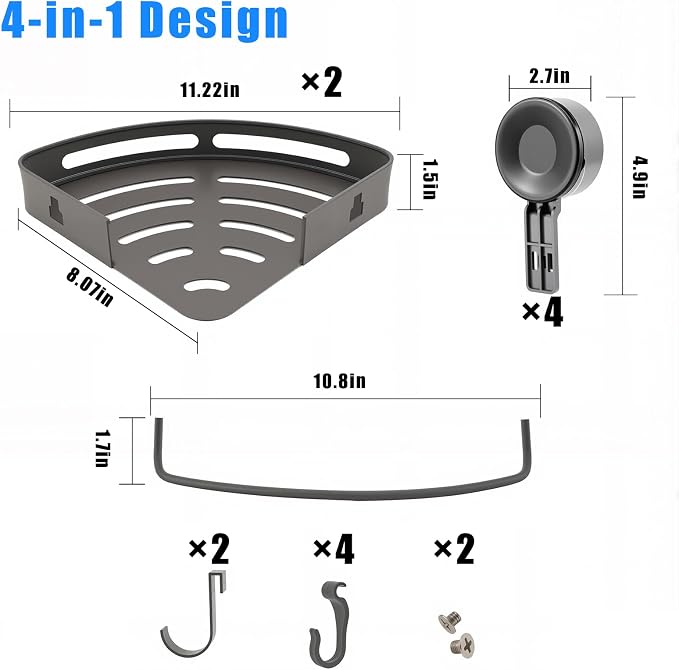Corner Shower Caddy Suction Cup Shower Shelf Corner No Drilling Bathroom Shower - Image 2