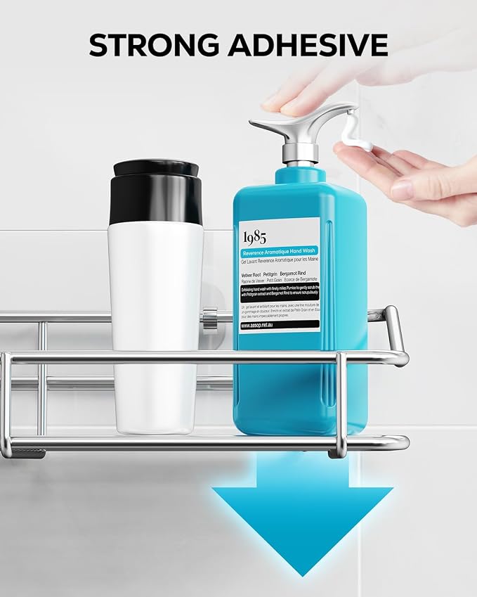 Nieifi Shower Caddy Shelf with Hooks Storage Rack Organizer Adhesive Stainless - Image 3