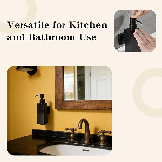 Black Soap Dispenser, Wall-Mounted 304 Stainless Steel Liquid Soap Dispenser - Image 5