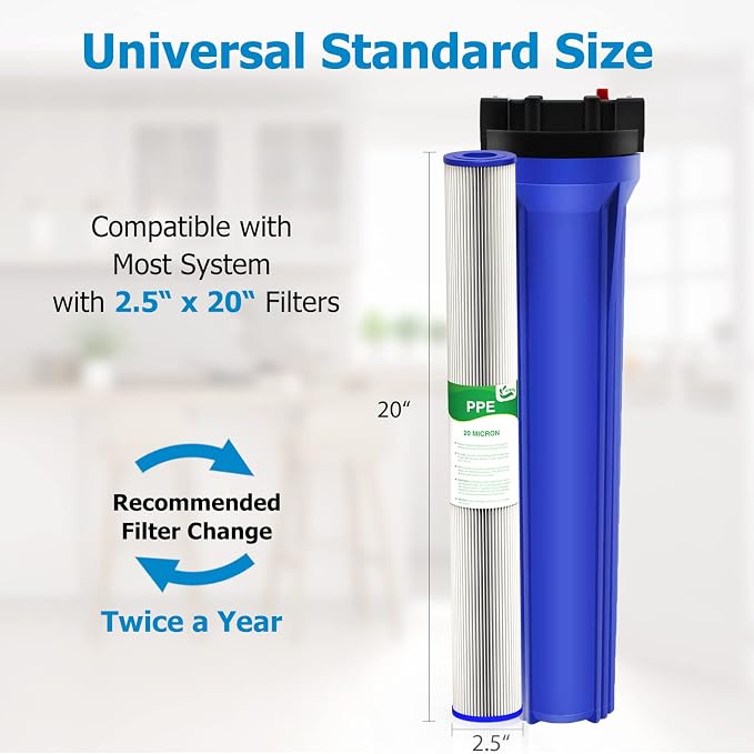 20 Micron 20-Inch Whole House Water Filter Replacement Cartridge, Pleated - Image 3