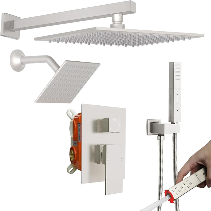 ENGA Shower Faucet Set, Dual Head Shower System 10" & 6" Square Rain Shower by Enga