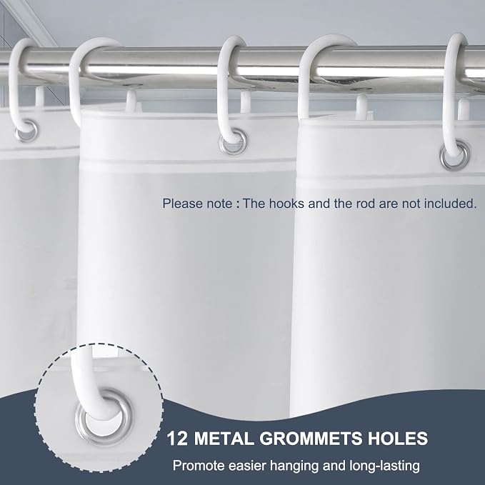 EurCross Frosted PEVA Plastic Shower Curtain Liner 74 inch Long Length - Image 3