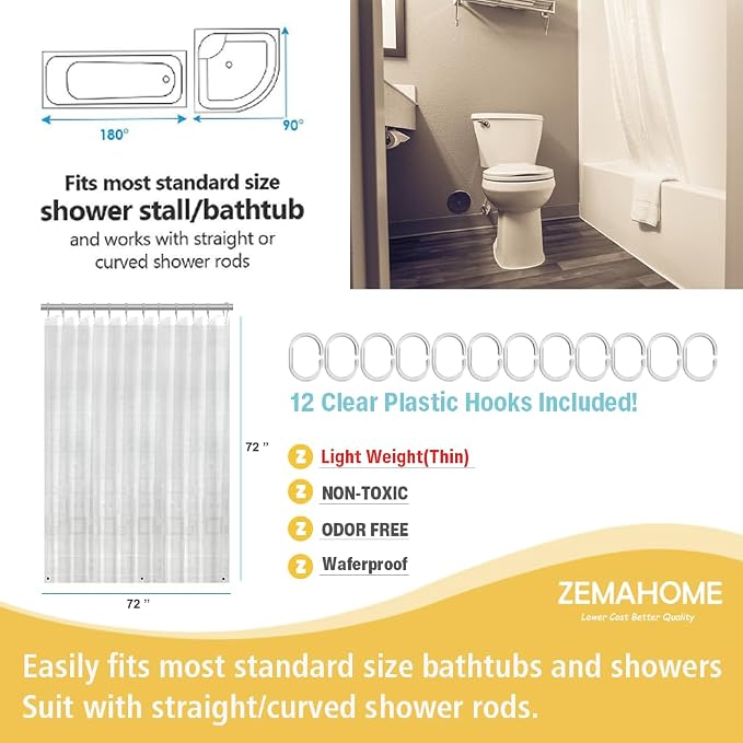 Thin 3D EVA Shower Curtain Liner Geometric, 72x72 Premium Light Weight Clear - Image 7