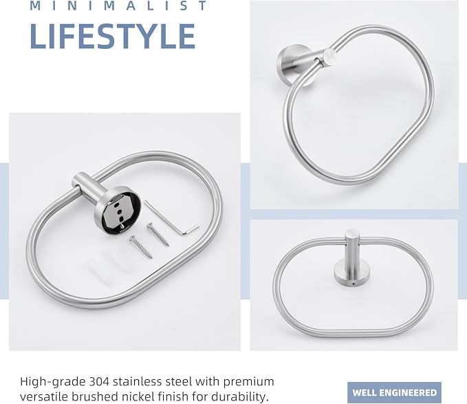 Angle Simple Towel Ring Swivel, SUS 304 Stainless Steel Bathroom Hand Towel - Image 8
