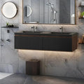 60'' Modern Floating Bathroom Vanity Sink Combo, Wall-Mounted Striped Cabinet by VUMALL