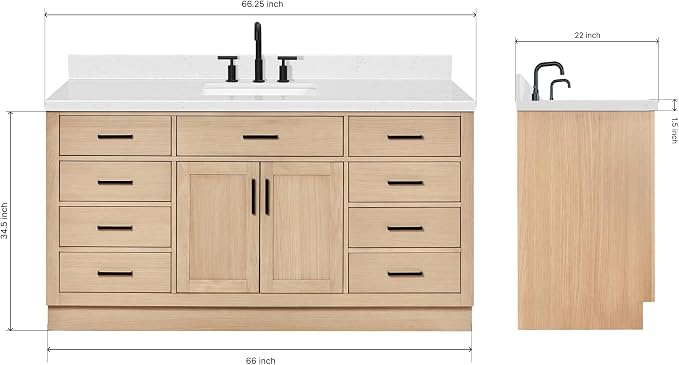 ARIEL Hepburn 66" Inch Oak Single Bathroom Vanity - Image 2