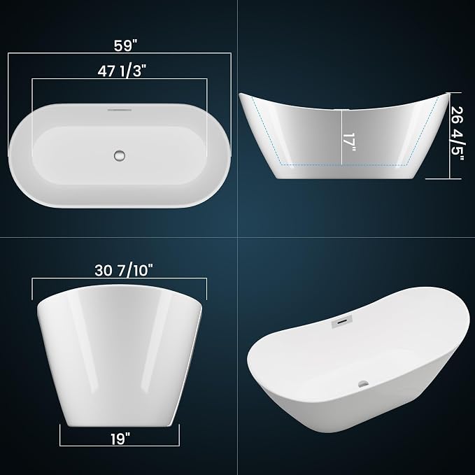 59'' Freestanding Bathtub, Deep Soaking Tub - Image 2