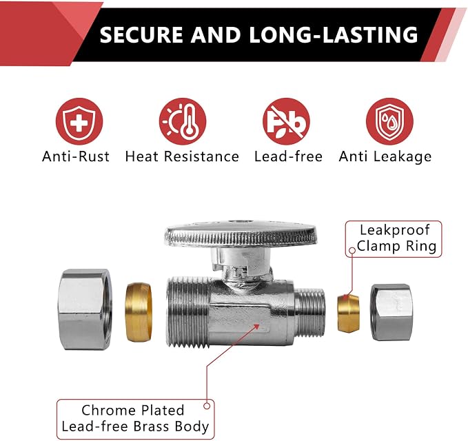 EFIELD Straight Stop Valve 1/2" Nominal Compression x 3/8" OD, Chrome Plated - Image 5