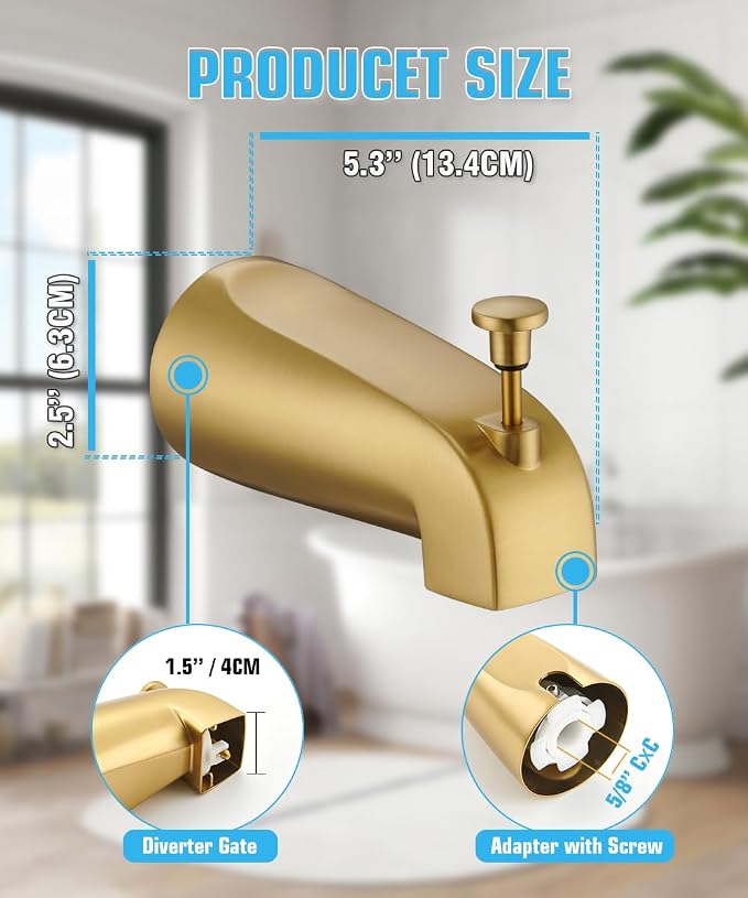 Tub Spout with Diverter, Slip On Bathtub Spout Fits 1/2'' Copper Tube, Bathroom - Image 5