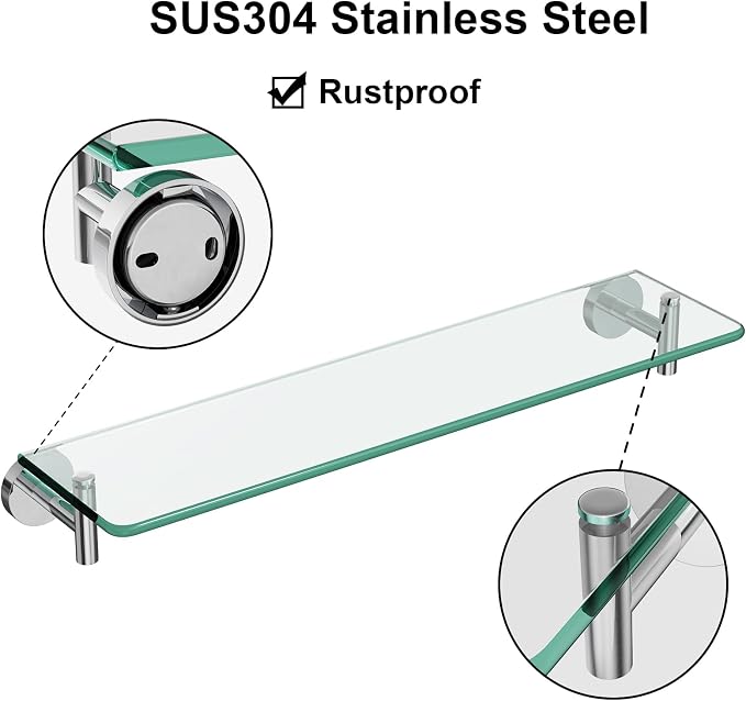Glass Shelves for Bathroom, 16-Inch Chrome Polished Floating Bathroom Shelf - Image 6
