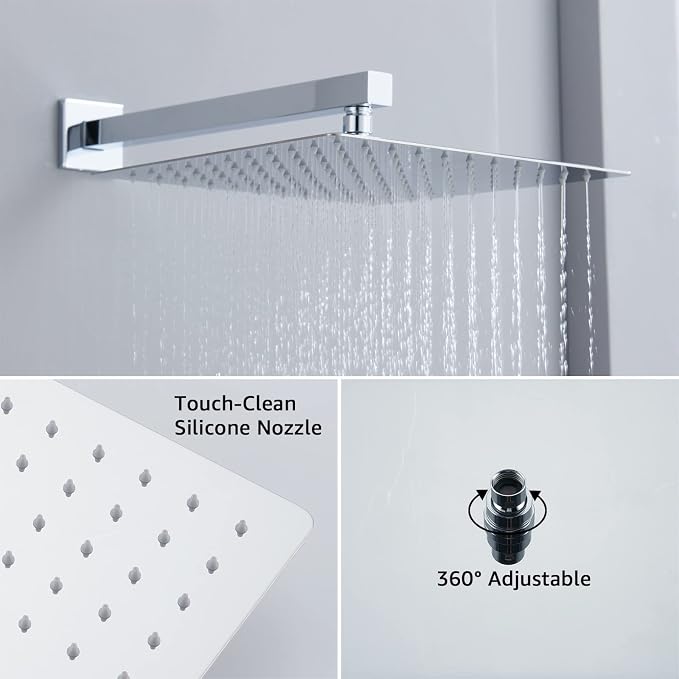Iriber Chrome Shower System 10 Inch High Pressure Rainfall Shower Head and - Image 3