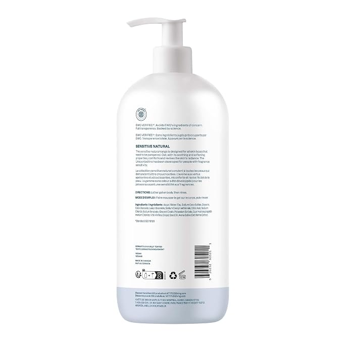 ATTITUDE Body Wash for Sensitive Skin, EWG Verified Shower Gel, Soothing Oat - Image 6