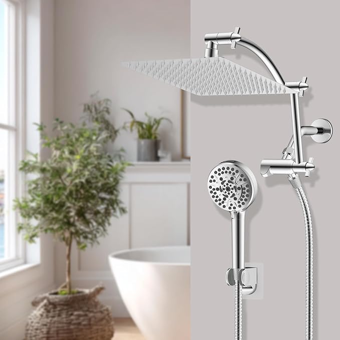 Hibbent All Metal Shower Head, 10 Sprays, Adhesive Showerhead Holder - Image 9