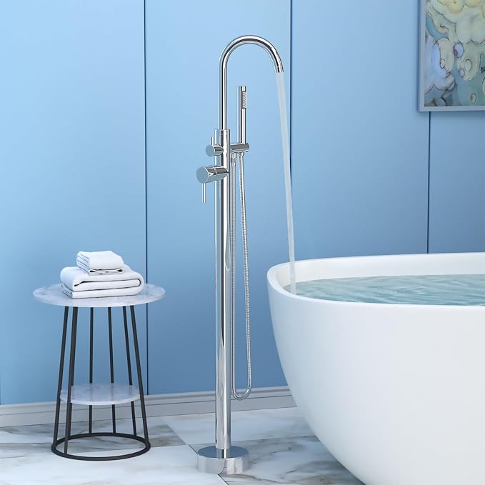 Freestanding Tub Filler Polished Chrome Floor Mount Bathtub Faucet Bathroom - Image 2