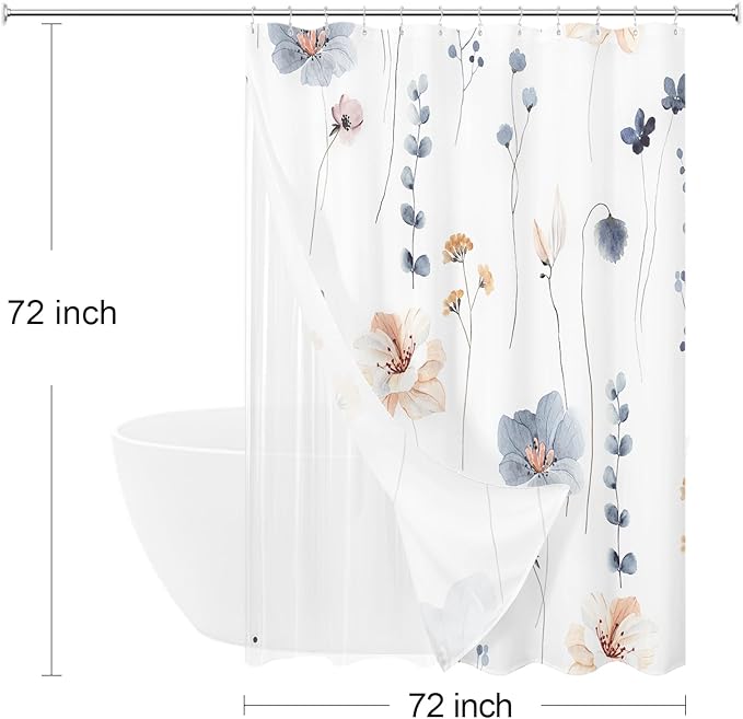 Gibelle 3 in 1 Shower Curtain Set, Waterproof Fabric Bathroom Curtain 72x72 - Image 6