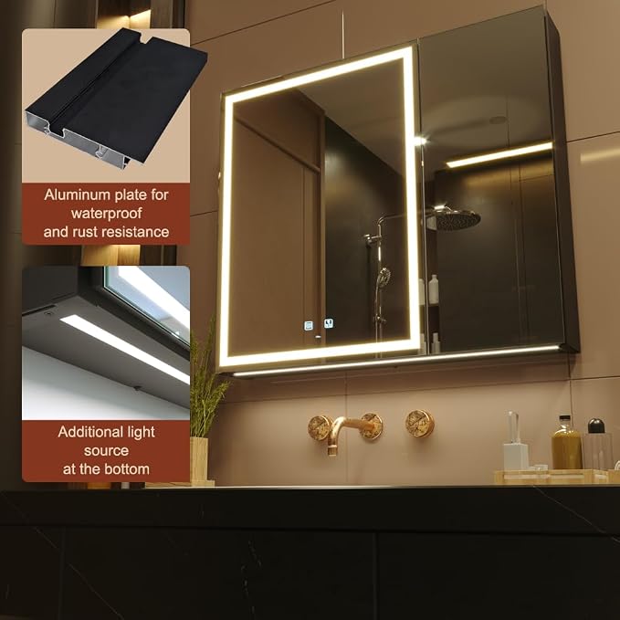 KWW 30 x 28 Inch Double Doors LED Lighted Bathroom Medicine Cabinet, 3 Color - Image 5