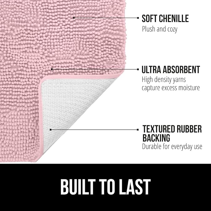 GORILLA GRIP Bath Rug Mat 60x24, Soft Absorbent Chenille, Quick Dry Microfiber - Image 2