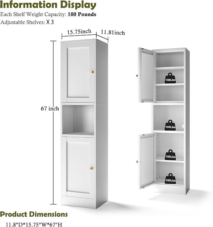 COFaR 67" Tall Metal Bathroom Storage Cabinet, 6-Tier Freestanding Linen Tower - Image 2