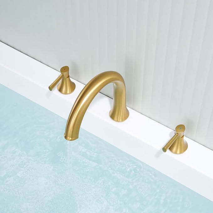 Roman Tub Faucet Deck Mount Tub Filler 2 Handles Brushed Gold Bathtub Faucets - Image 6